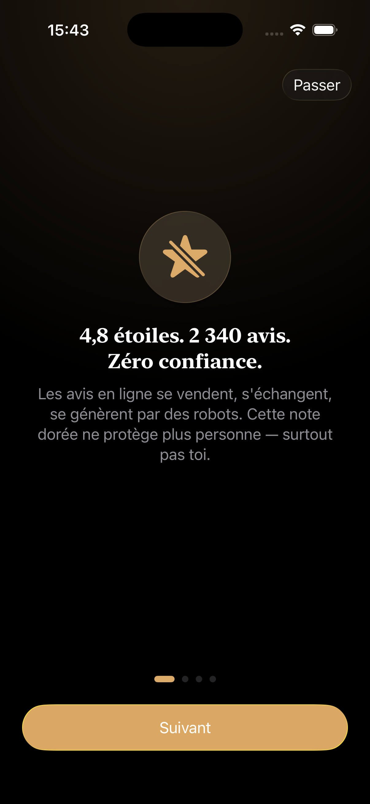4,8 étoiles, 2340 avis, zéro confiance